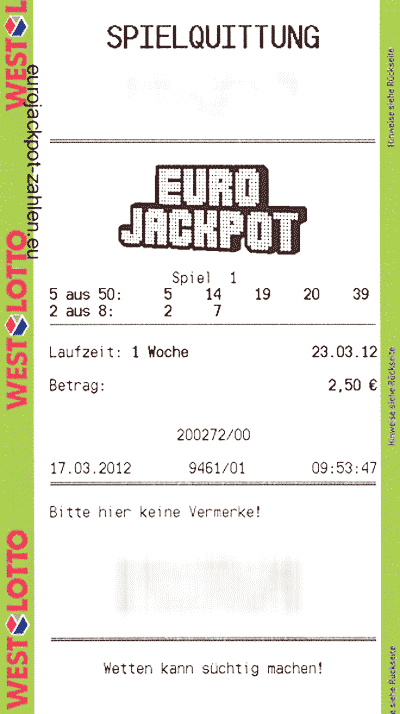 Eurojackpot Spielquittung